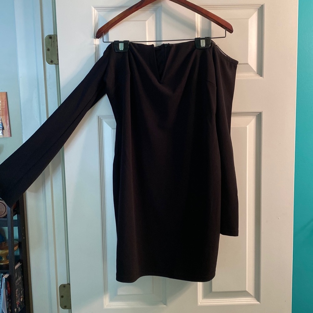 V neck off the shoulder long sleeve mini dress